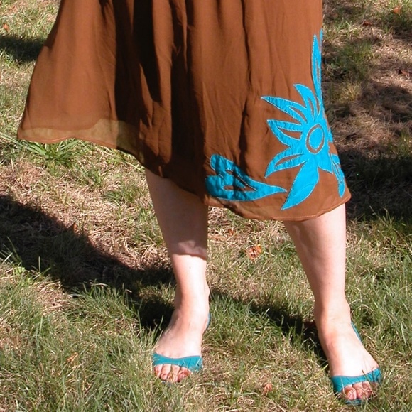 Lotta Stensson Formal Dress, rich brown color with turquoise trim - Picture 6 of 8